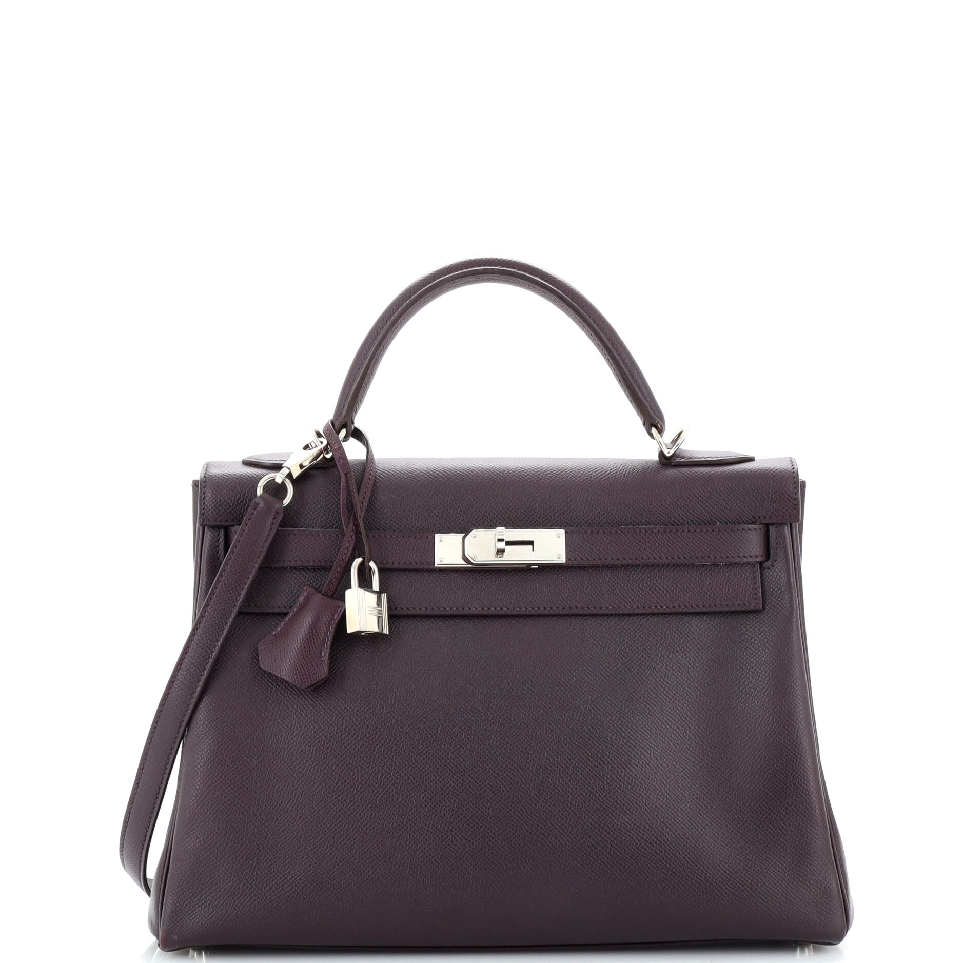 Hermes Kelly Handbag Raisin Epsom with Palladium Hardware 32