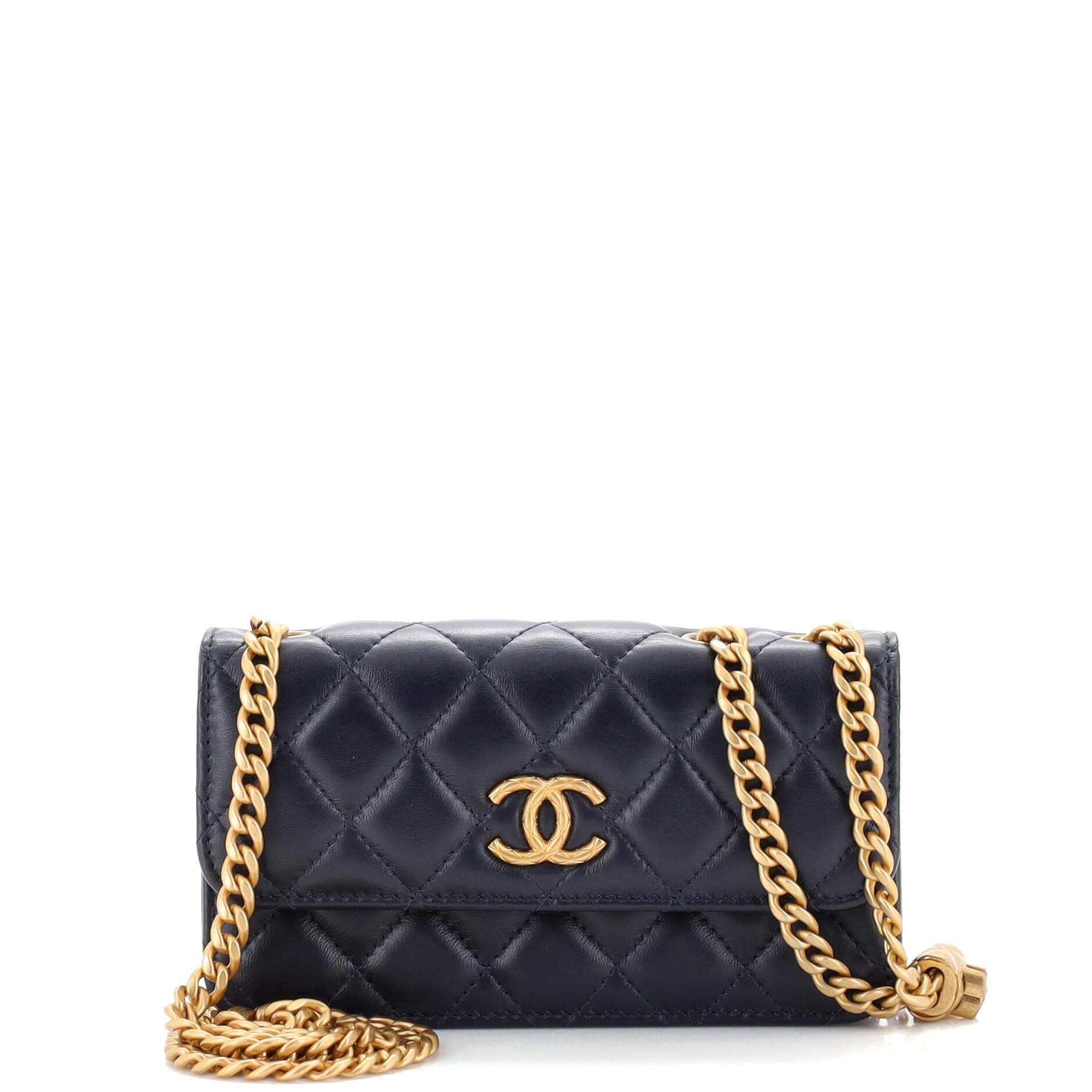 Chanel CC Flap Phone Holder with Adjustable Chain Quilted Lambskin