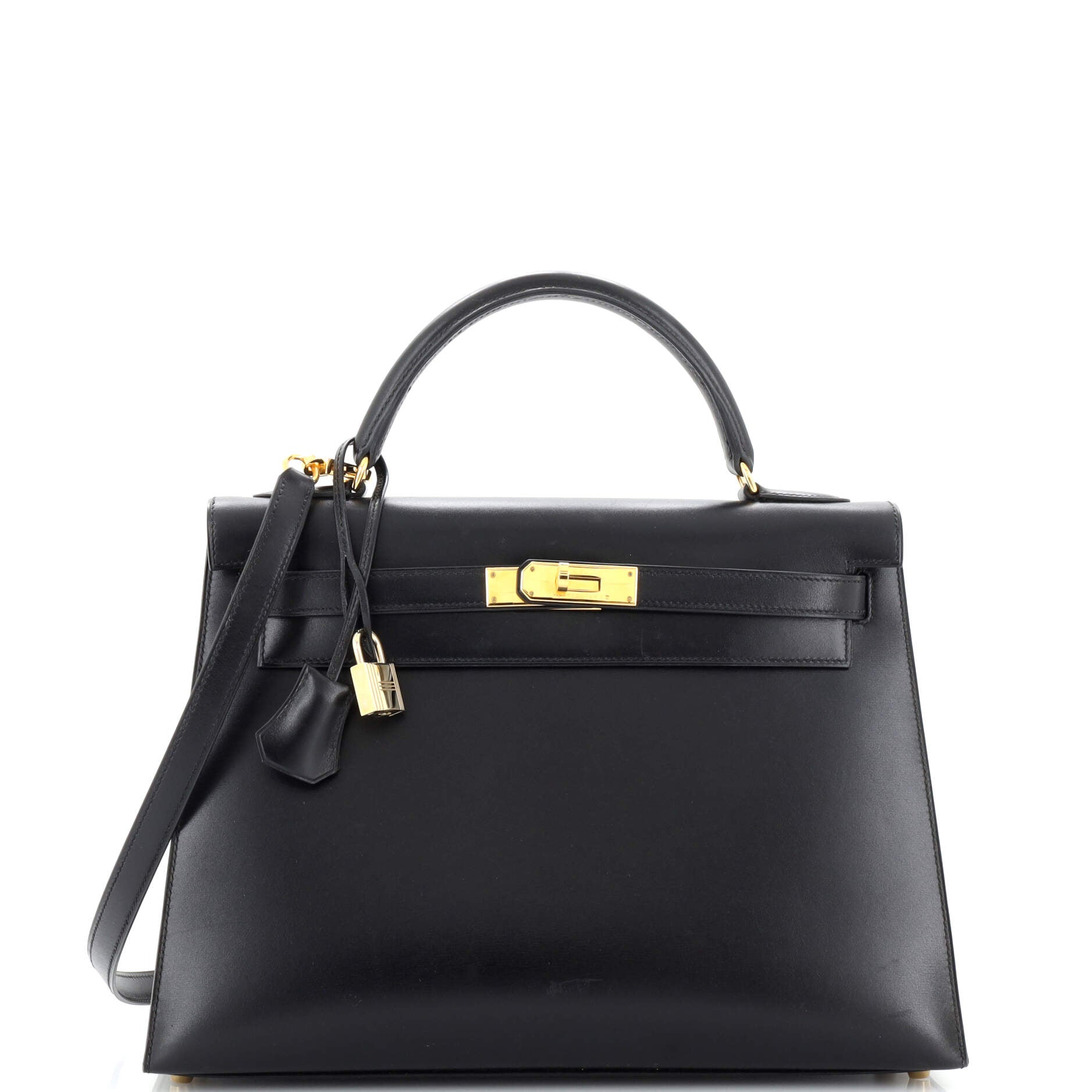 Hermes Kelly Handbag Noir Box Calf with Gold Hardware 32