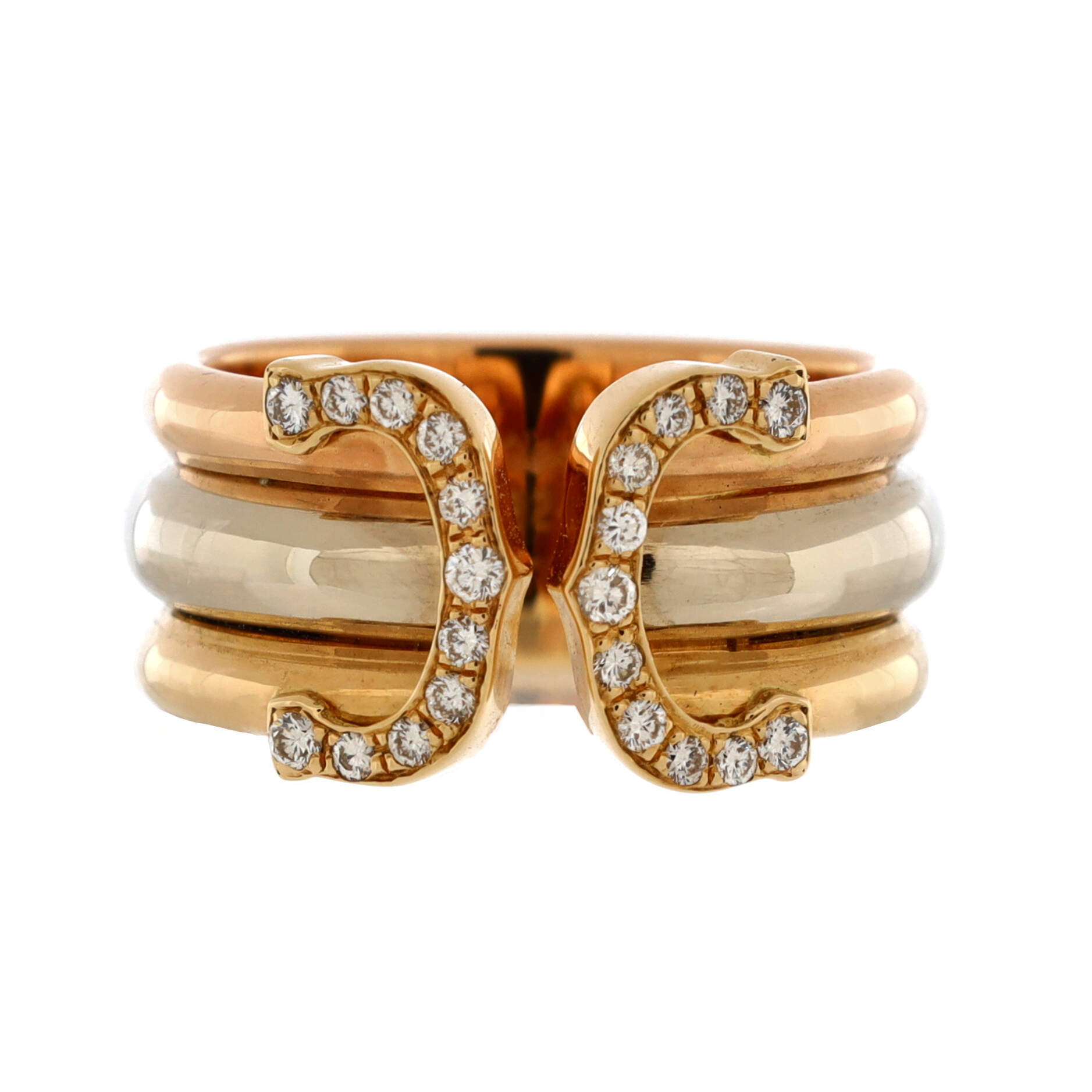 Cartier Vintage C de Cartier Ring 18K Tricolor Gold with Diamonds 9mm