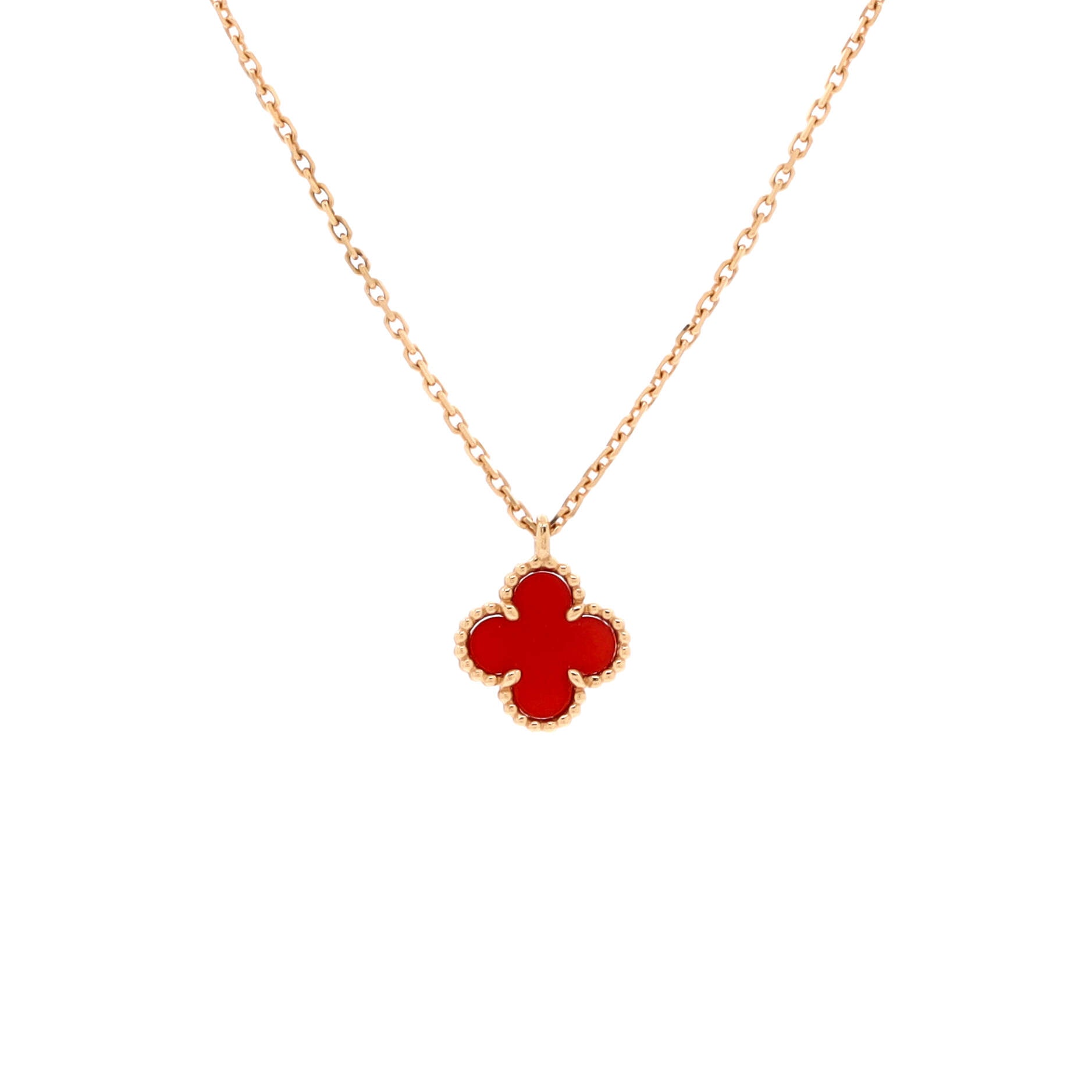 Van Cleef & Arpels Sweet Alhambra Pendant Necklace 18K Rose Gold and Carnelian