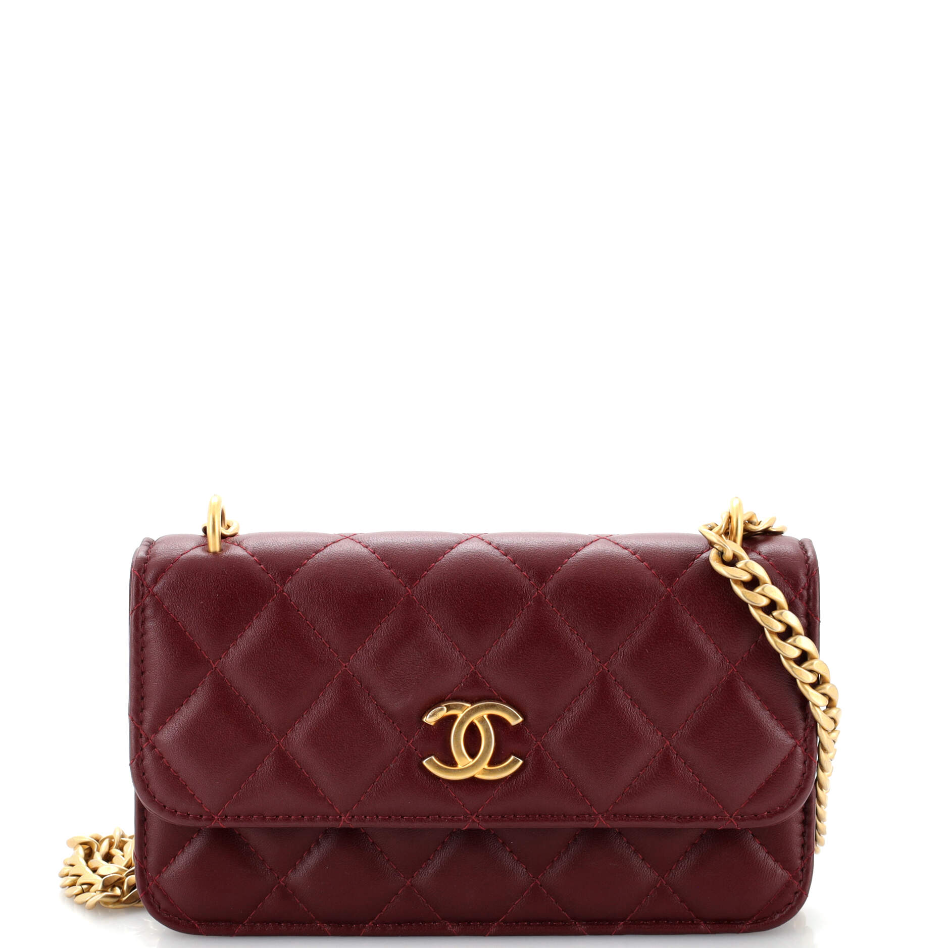 Chanel Sweet Camellia Flap Phone Holder with Chain Quilted Lambskin