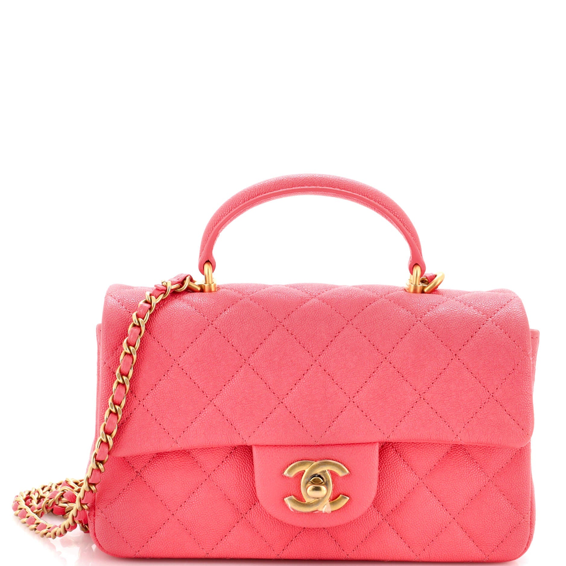 Chanel Classic Single Flap Top Handle Bag Quilted Caviar Mini