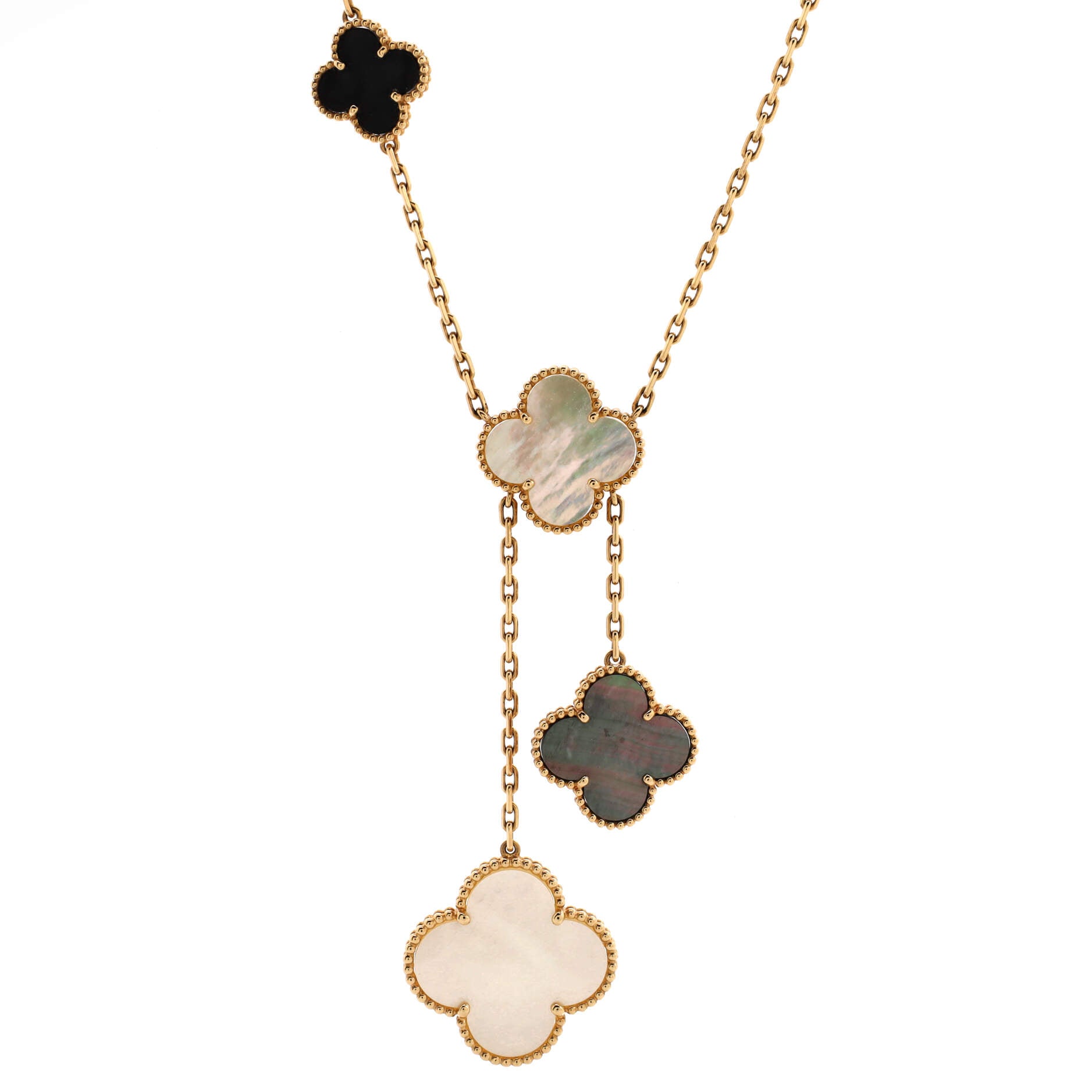 Van Cleef & Arpels Magic Alhambra 6 Motifs Necklace 18K Yellow Gold and Mother of Pearl with Onyx