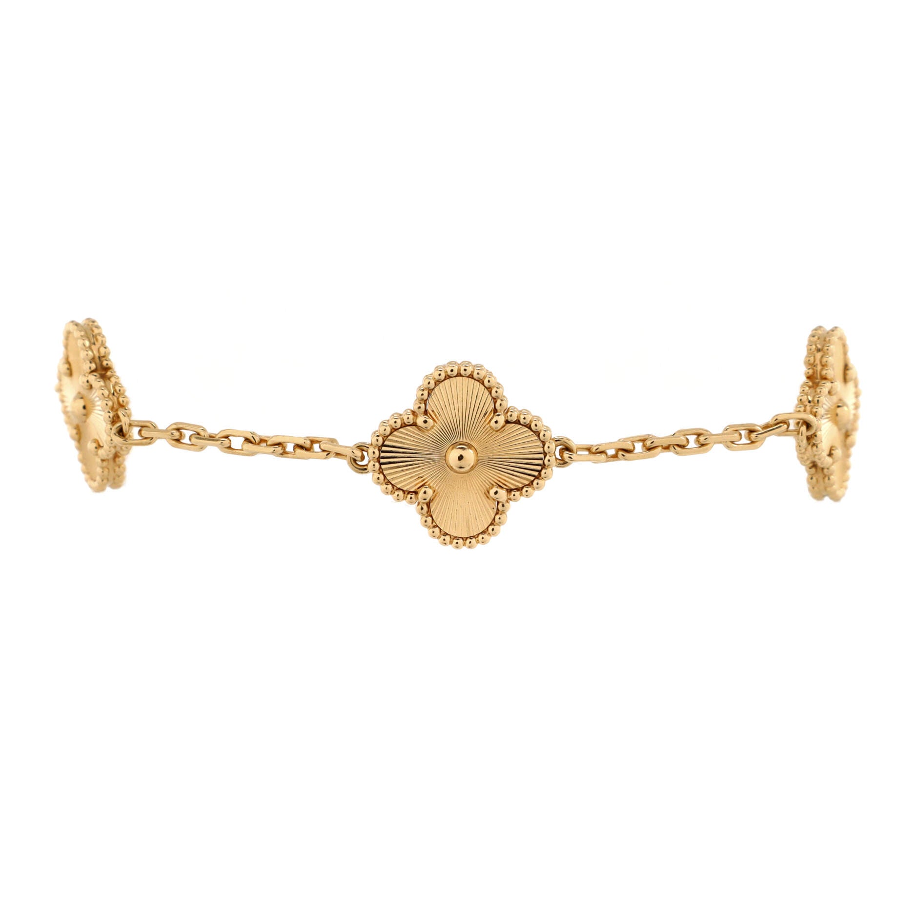 Van Cleef & Arpels Vintage Alhambra 5 Motifs Bracelet Guilloche 18K Yellow Gold