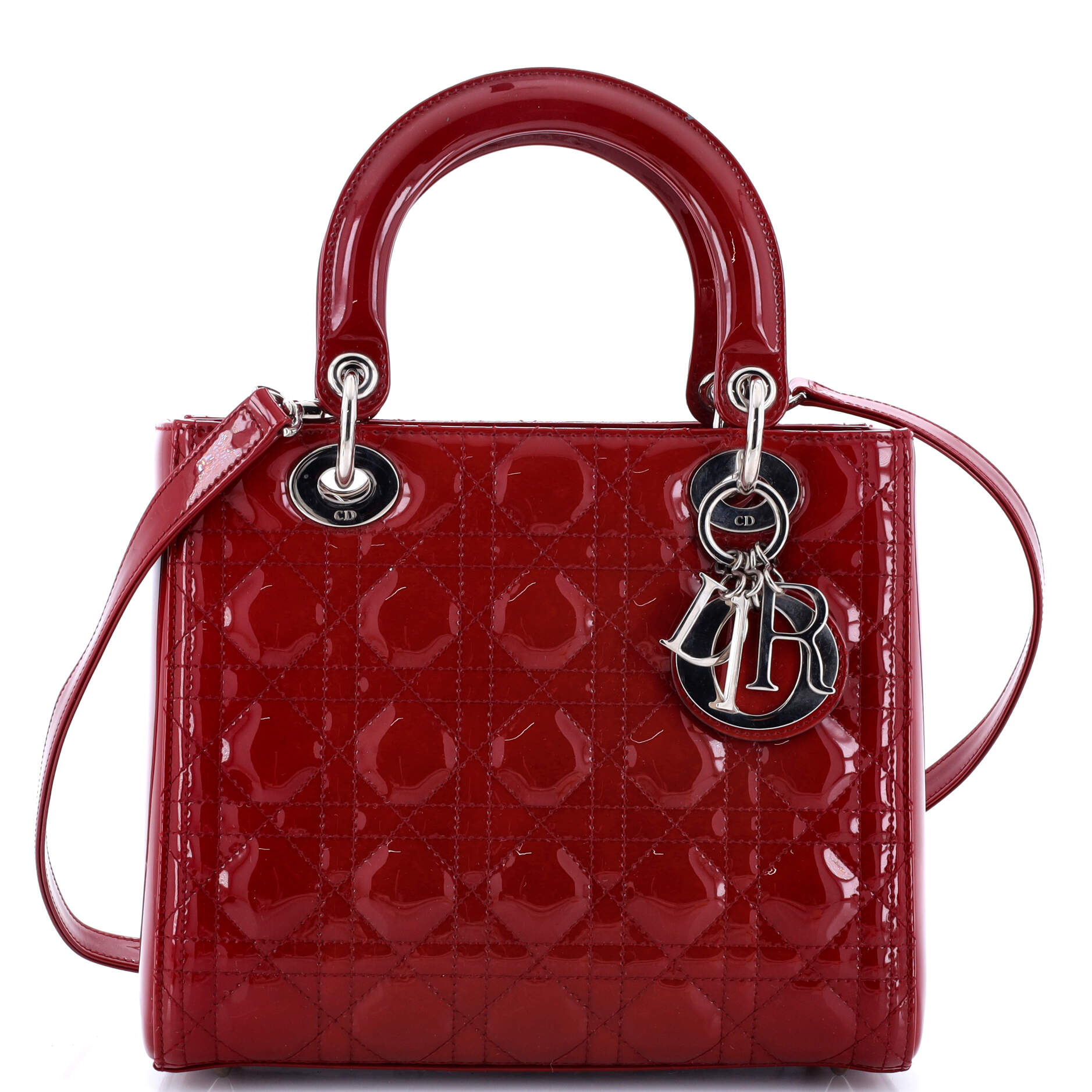 Christian Dior Lady Dior Bag Cannage Quilt Patent Medium