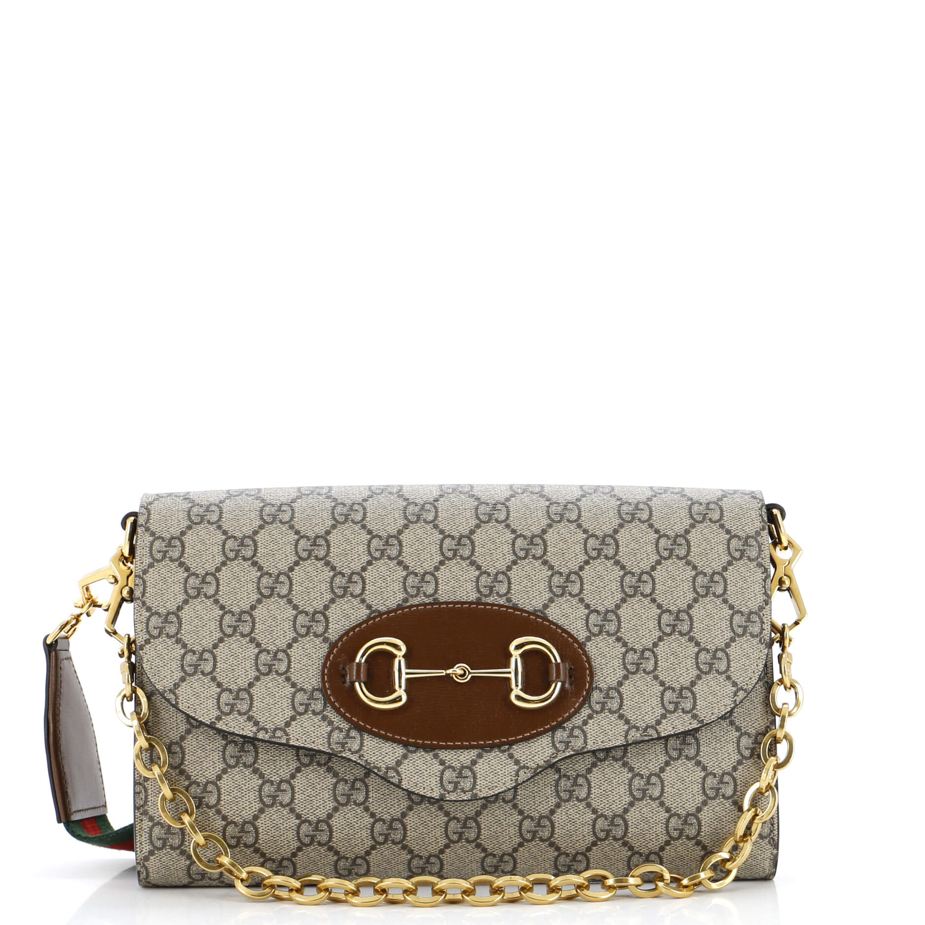 Gucci Horsebit 1955 Curved Flap Shoulder Bag GG Coated Canvas Small