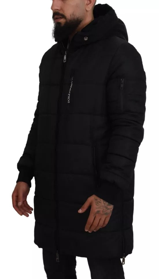 Dolce & Gabbana Black Nylon Hooded Parka Coat Winter Jacket