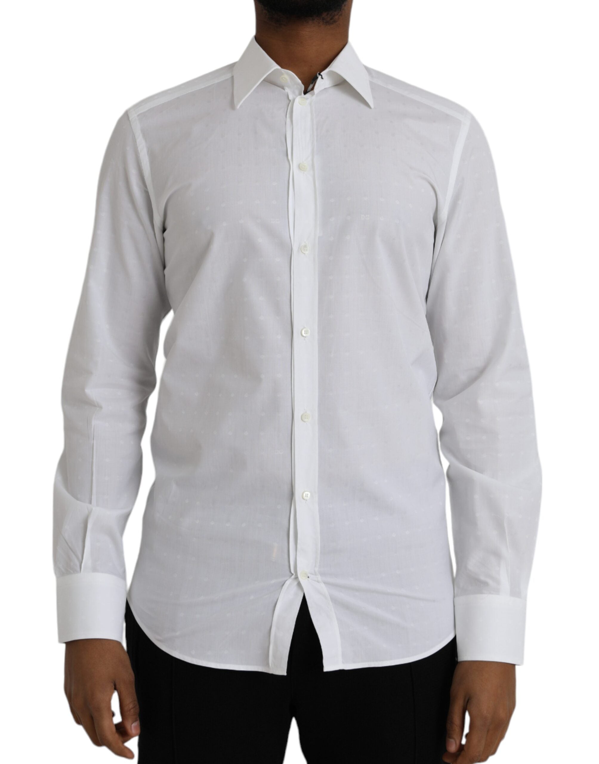 Dolce & Gabbana White Logo Cotton Men Dress GOLD Shirt