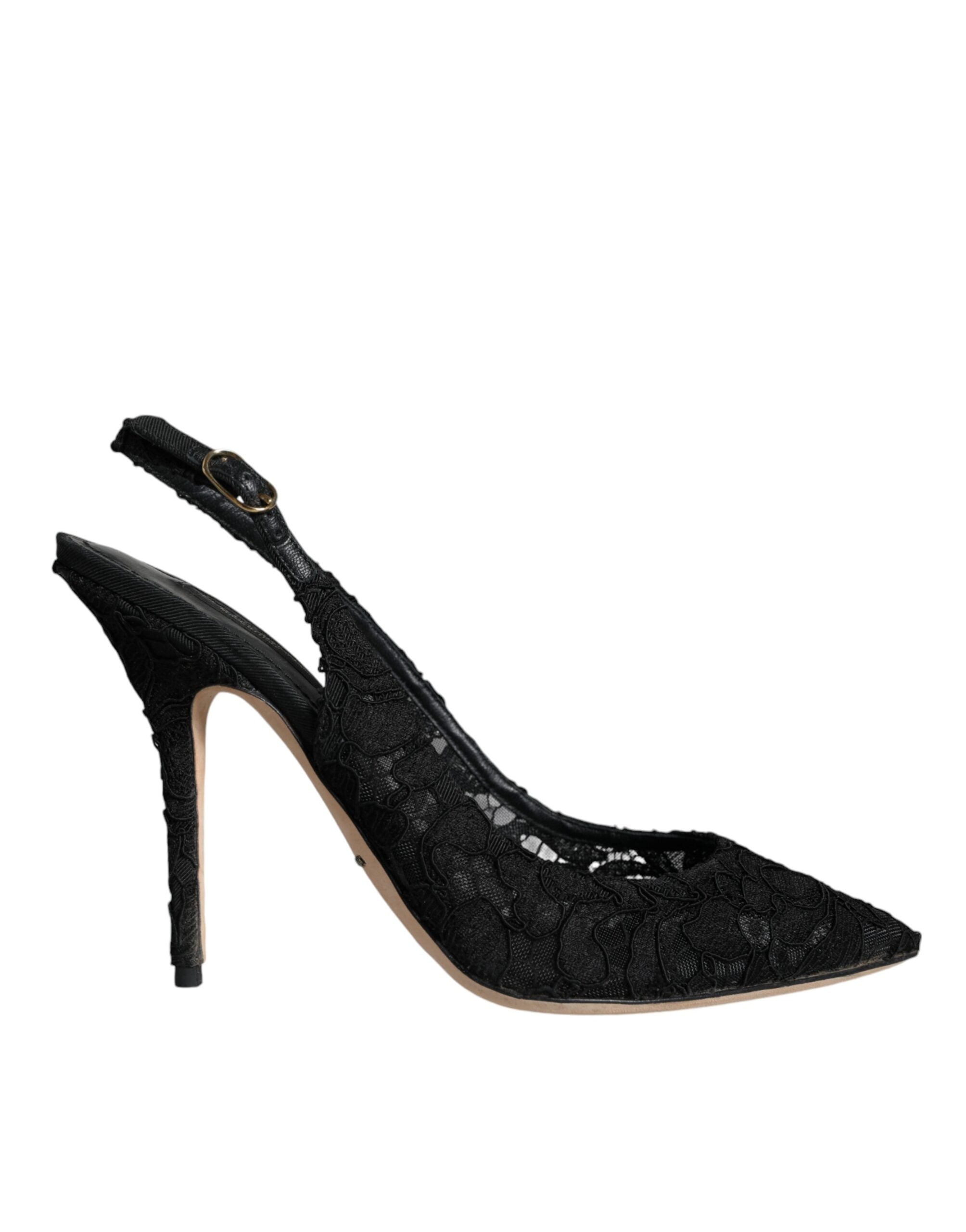 Dolce & Gabbana Black Taormina Lace Bellucci Slingbacks Shoes