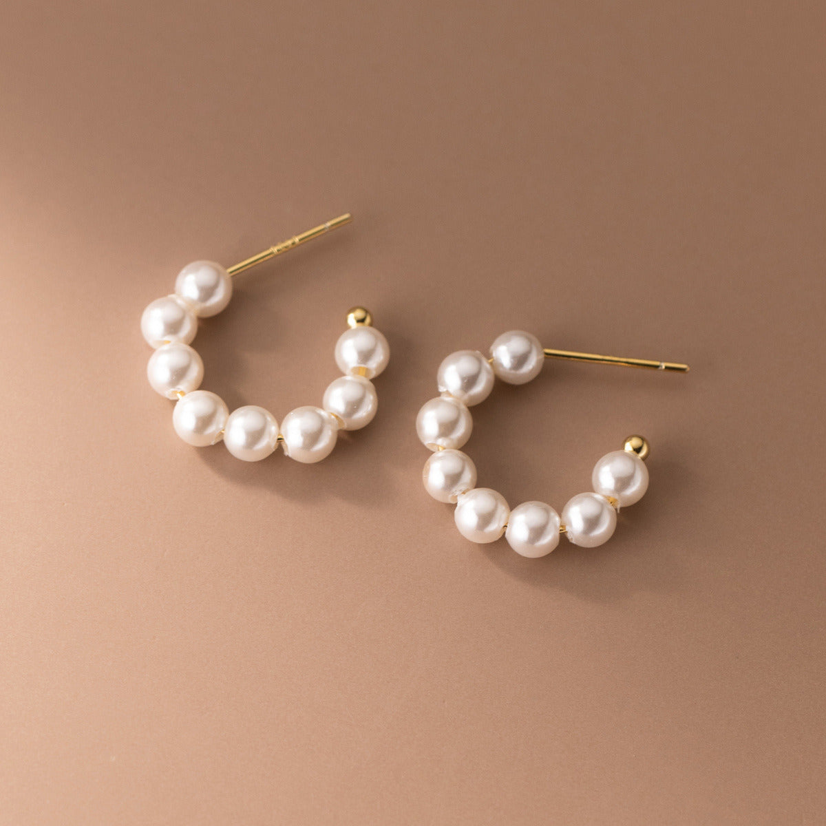 S925 Sterling Silver Temperament Synthetic Pearl C-shaped Earrings