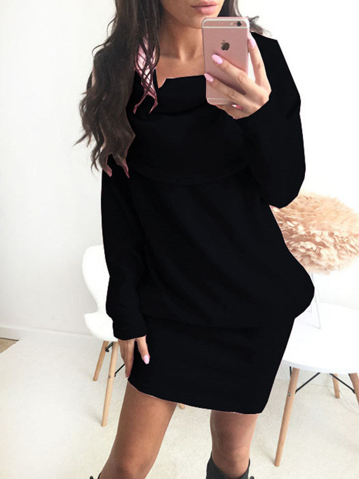 Autumn and winter fashion dress back collar sweater dress S-3XL