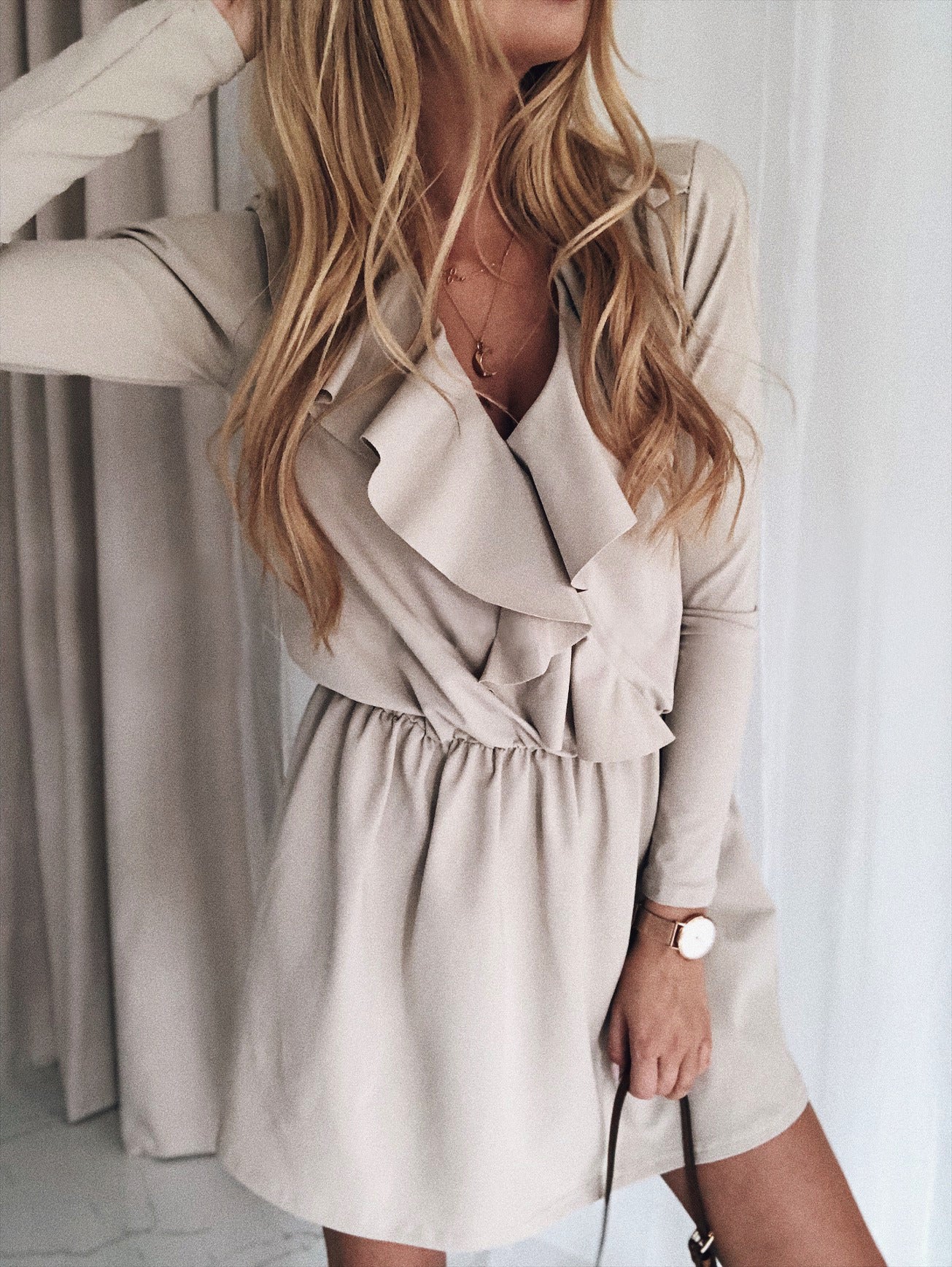 Autumn and Winter Women's Ruffled Long-sleeved Sexy Dress