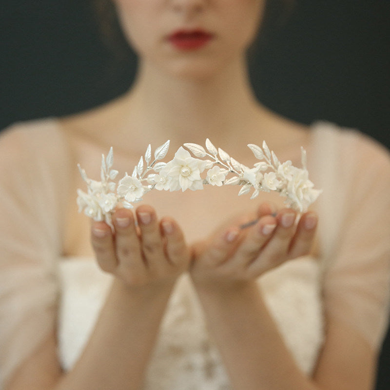 Bridal Tiara Crown Headband Handmade Ceramic