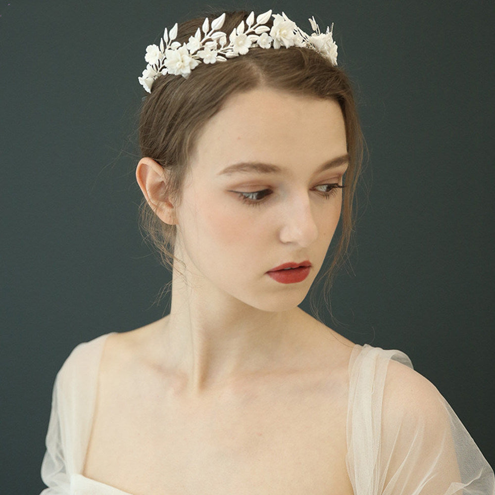 Bridal Tiara Crown Headband Handmade Ceramic