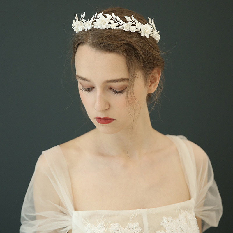 Bridal Tiara Crown Headband Handmade Ceramic